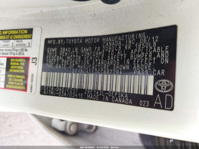 2012 TOYOTA COROLLA 2T1BU4EE0CC887294 Photo 8