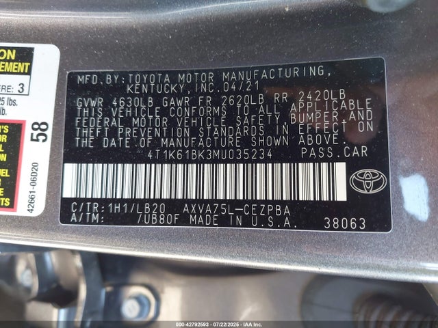 4T1K61BK3MU035234 Toyota a25a-fks
