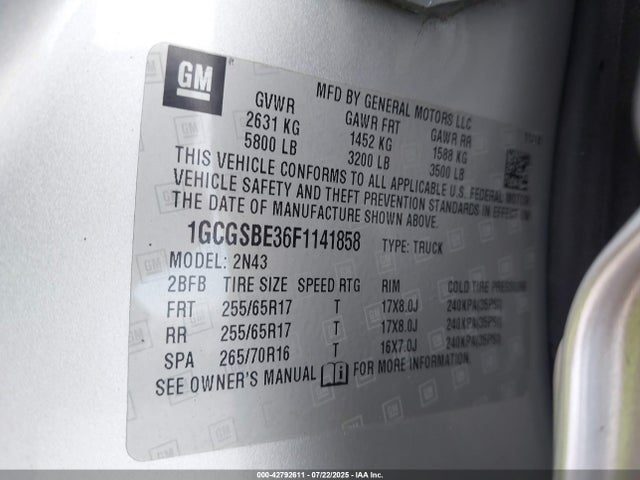 1GCGSBE36F1141858 Chevrolet lfx - sidi, vvt, e85 max, alum