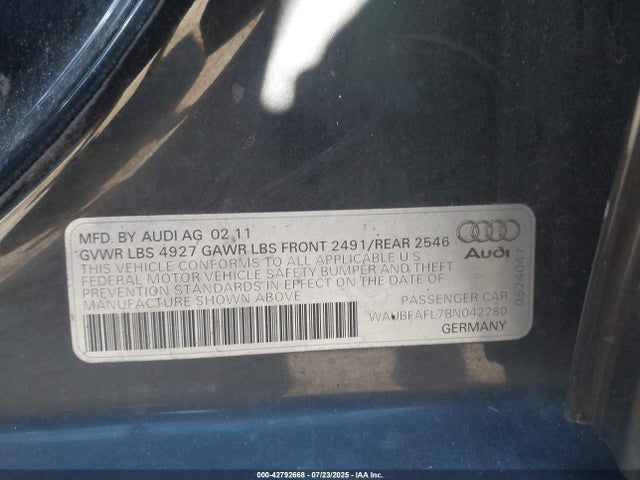 2011 AUDI A4 WAUBFAFL7BN042280 Photo 8