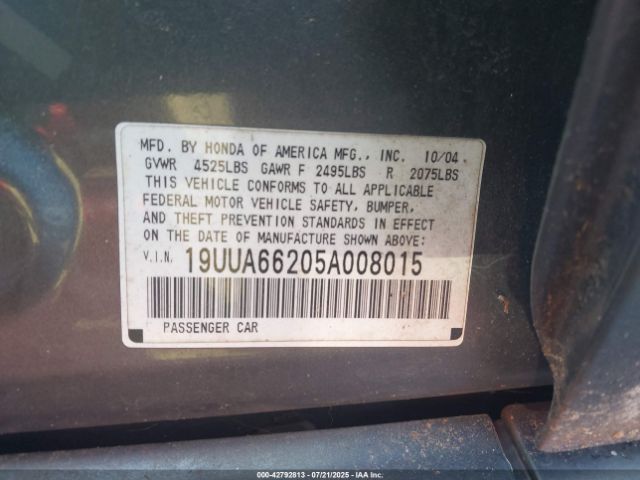 2005 ACURA TL 19UUA66205A008015 Photo 8