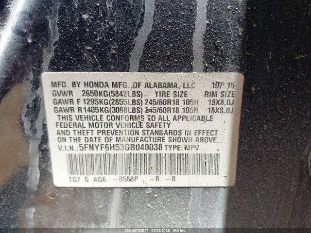 5FNYF6H53GB040038 Honda j35y6
