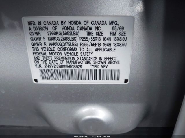 2009 ACURA MDX 2HNYD28699H518929 Photo 8