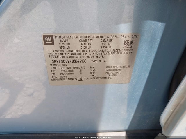 2011 CADILLAC SRX 3GYFNDEYXBS677130 Photo 8
