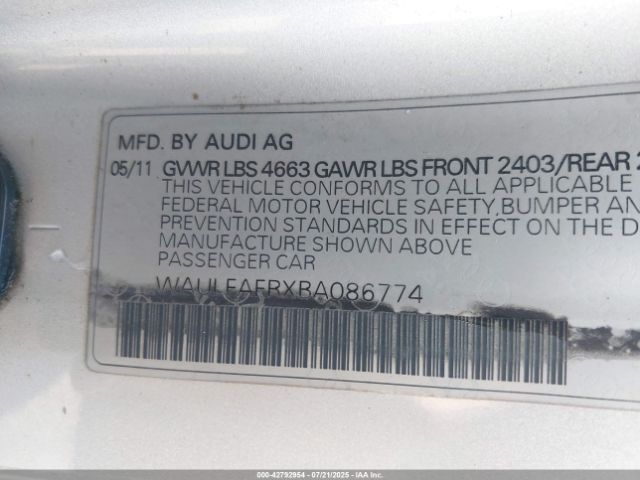 2011 AUDI A5 WAULFAFRXBA086774 Photo 8