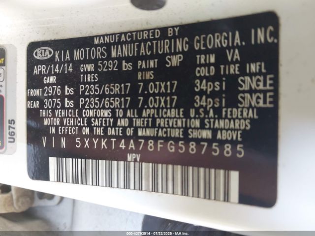 2015 KIA SORENTO 5XYKT4A78FG587585 Photo 8