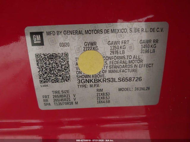 Chevrolet lgx 2020 3GNKBKRS3LS658726 Image 9