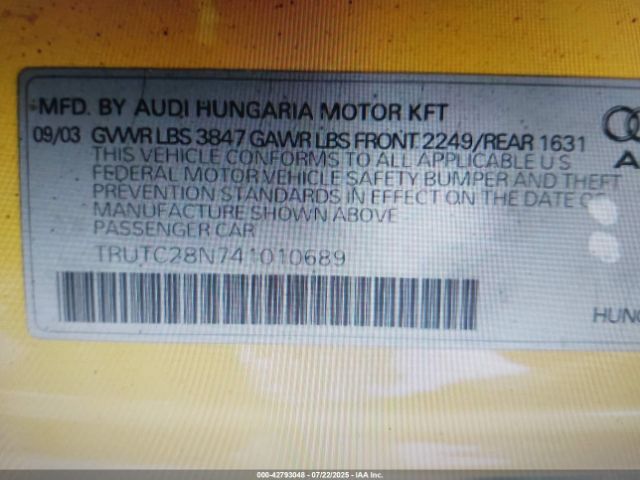 2004 AUDI TT TRUTC28N741010689 Photo 8