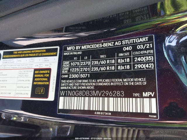 W1N0G8DB3MV296283 Mercedes-Benz m264