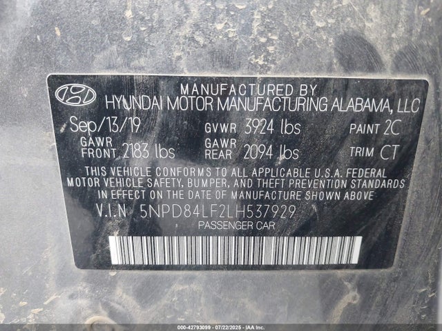 5NPD84LF2LH537929 Hyundai mpi nu