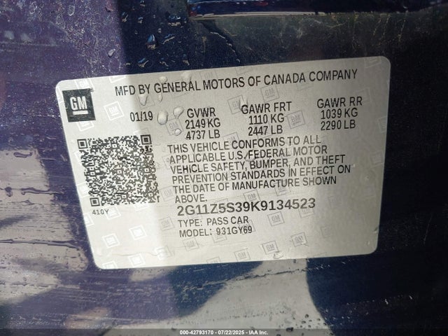 2G11Z5S39K9134523 Chevrolet lfx - spark ignited direct injection, vvt, e85 max, alum