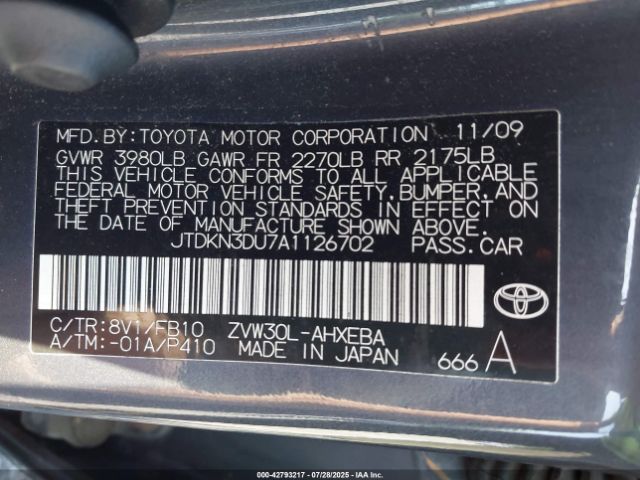 2010 TOYOTA PRIUS JTDKN3DU7A1126702 Photo 8