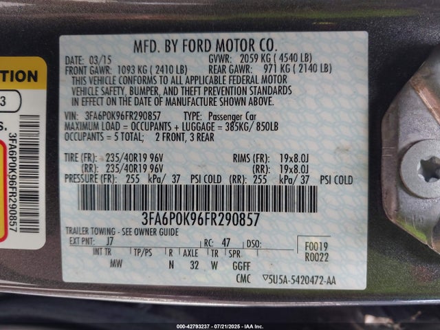 Ford 2015 2015 3FA6P0K96FR290857 Image 9