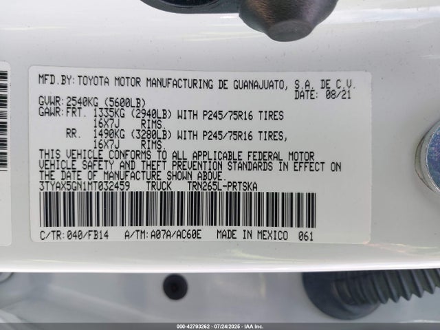 Toyota 2tr-fe 2021 3TYAX5GN1MT032459 Image 9