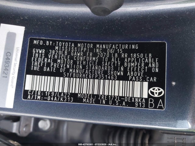Toyota 2zr-fe 2015 5YFBURHE6FP351463 Image 9