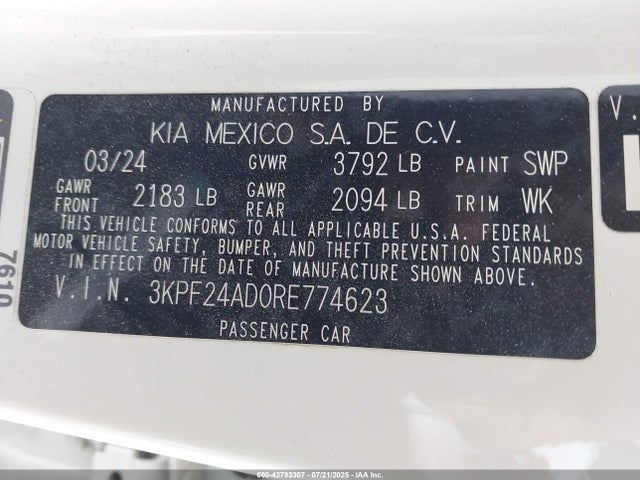 3KPF24AD0RE774623 KIA mpi nu