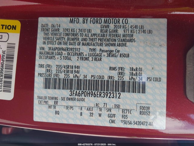 Ford 2014 2014 3FA6P0H96ER392312 Image 9