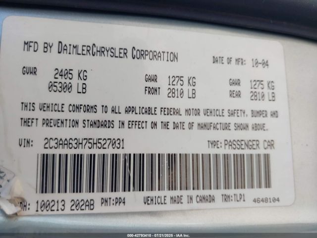2005 CHRYSLER 300C 2C3AA63H75H527031 Photo 8