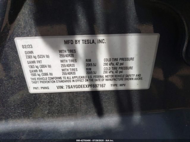 2023 TESLA MODEL Y 7SAYGDEEXPF697167 Photo 8