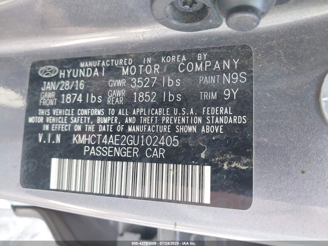 Hyundai dohc gdi gamma 2016 KMHCT4AE2GU102405 Image 9