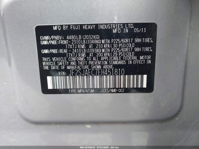 Subaru 2.5na u5 2014 JF2SJAEC7EH451810 Image 9