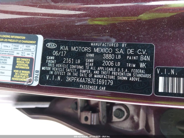 3KPFK4A78JE169179 KIA mpi nu