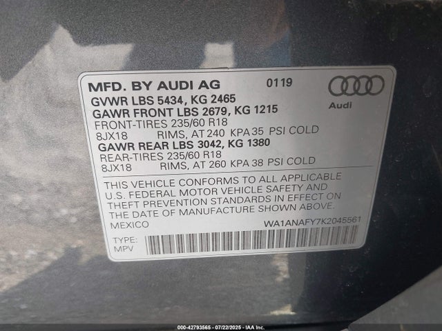 2019 AUDI Q5 WA1ANAFY7K2045561 Photo 8