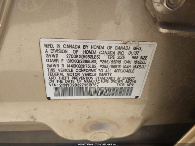 2007 ACURA MDX 2HNYD28327H518757 Photo 8