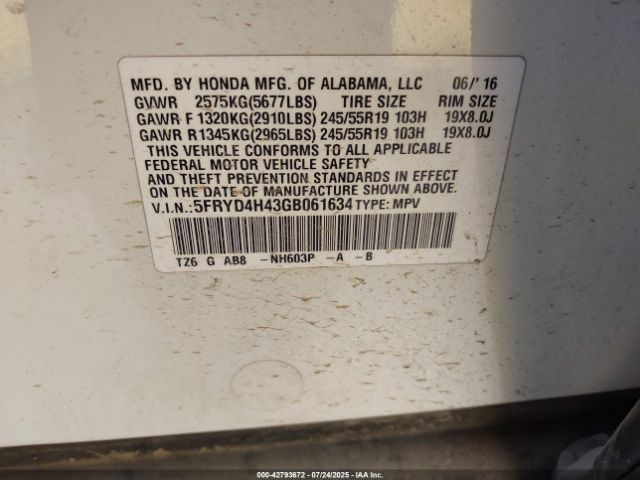 2016 ACURA MDX 5FRYD4H43GB061634 Photo 8