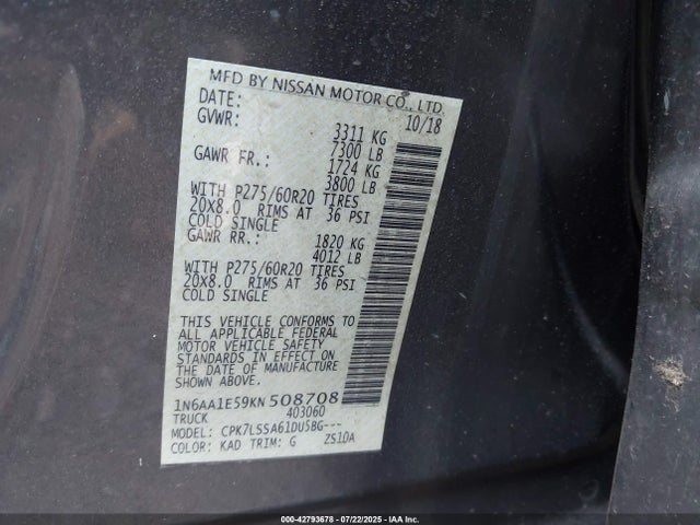 Nissan 2019 2019 1N6AA1E59KN508708 Image 9