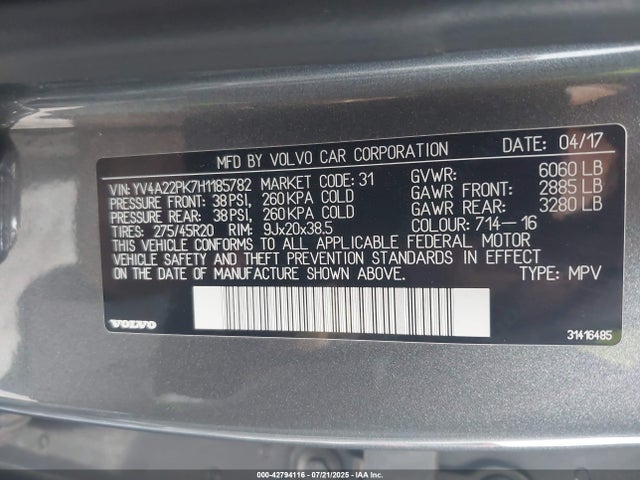 YV4A22PK7H1185782 Volvo b4204ts