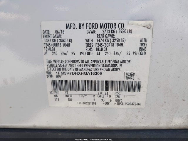 1FM5K7DHXHGA16309 Ford 2.3l gtdi
