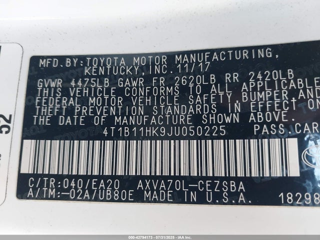 4T1B11HK9JU050225 Toyota a25a-fks