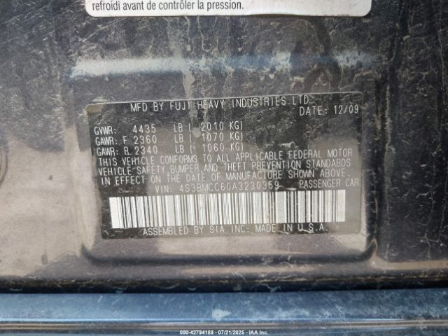 2010 SUBARU LEGACY 4S3BMCC60A3230359 Photo 8