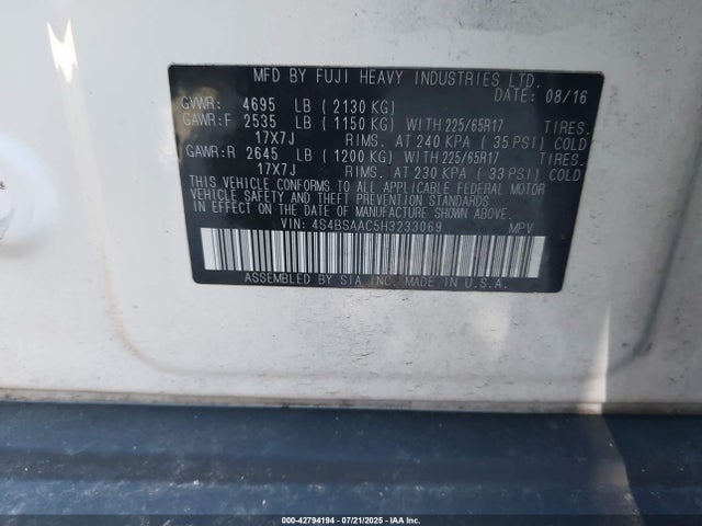 4S4BSAAC5H3233069 Subaru u5
