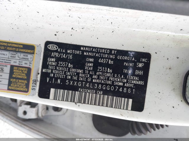 5XXGT4L38GG074861 KIA t-gdi theta ii