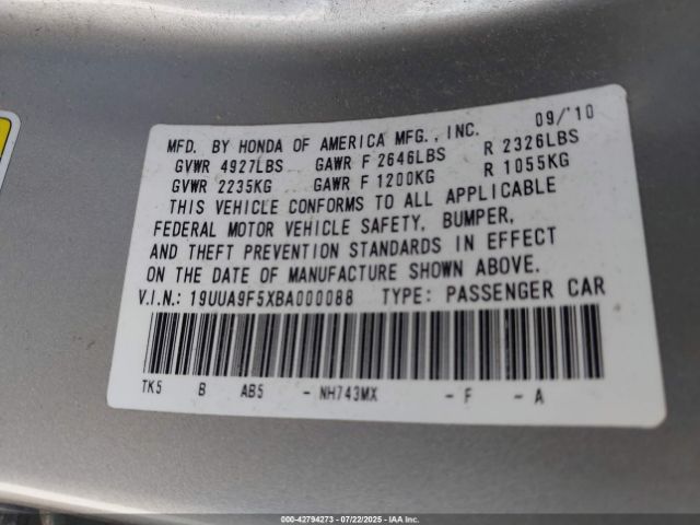 2011 ACURA TL 19UUA9F5XBA000088 Photo 8