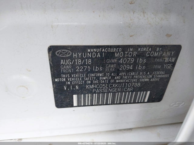 KMHC05LCXKU110738 Hyundai 2019