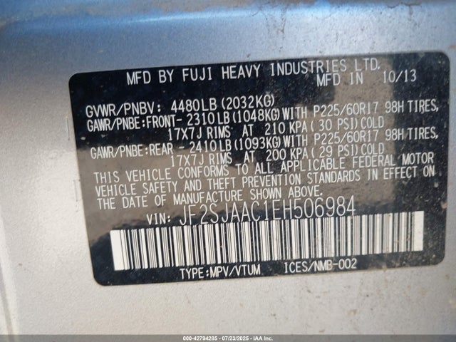 Subaru 2.5na u5 2014 JF2SJAAC1EH506984 Image 9
