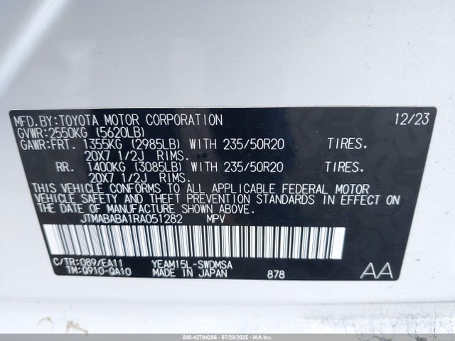 Subaru 1ym motor 2024 JTMABABA1RA051282 Image 9