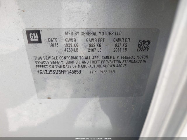 1G1ZJ5SU5HF145859 Chevrolet Lkn - Sidi: Spark Ignited Direct Injection, Vvt: Variable Valve Timing, Hybrid, Fam1, Gen4
