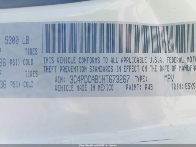 3C4PDCAB1HT673267 Dodge 2017