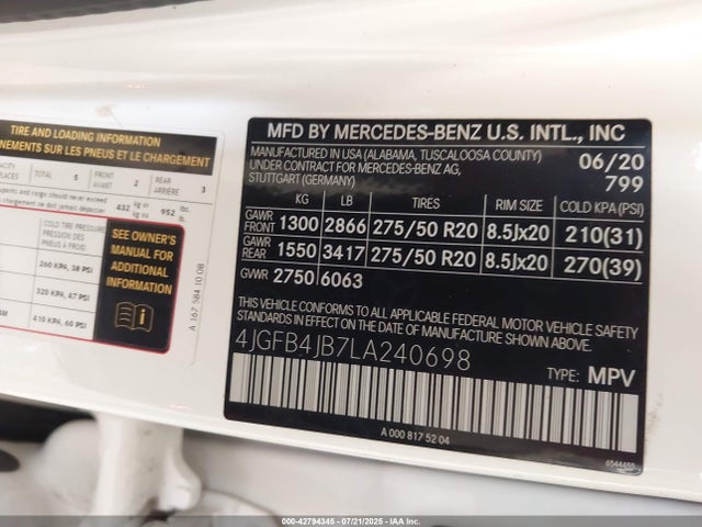 Mercedes-Benz m264 2020 4JGFB4JB7LA240698 Image 9