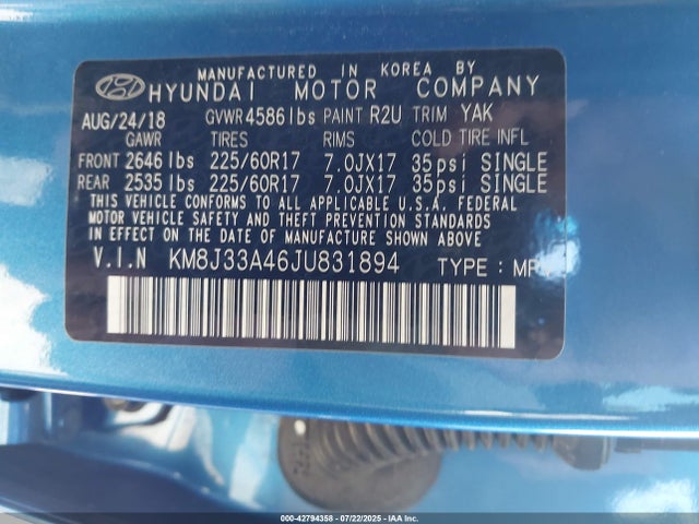 KM8J33A46JU831894 Hyundai gdi nu