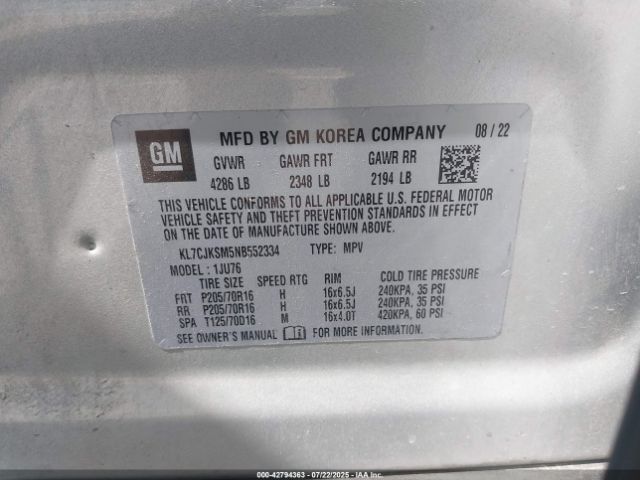 2022 CHEVROLET TRAX KL7CJKSM5NB552334 Photo 8