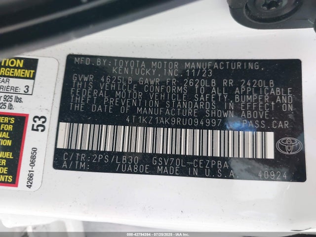 4T1KZ1AK9RU094997 Toyota 2gr-fks