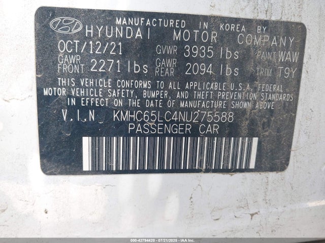 KMHC65LC4NU275588 Hyundai gdi kappa