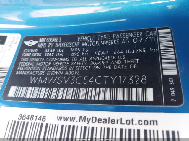 2012 MINI COOPER S WMWSV3C54CTY17328 Photo 8