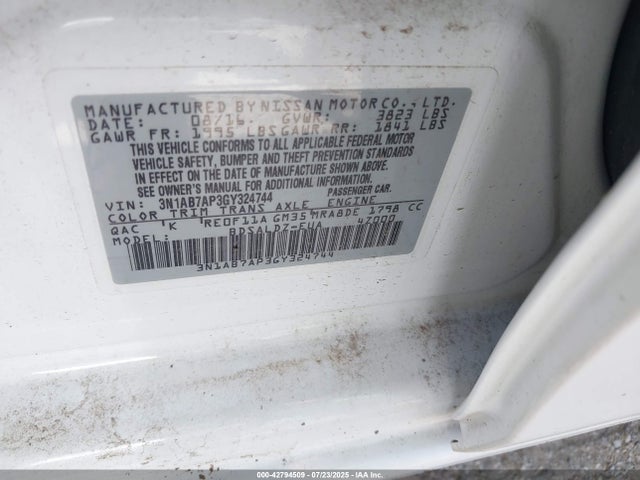 Продажа на аукционе авто 2016 Nissan Sentra Sv, vin: 3N1AB7AP3GY324744, номер лота: 42794509