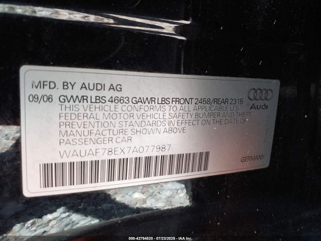 2007 AUDI A4 WAUAF78EX7A077987 Photo 8